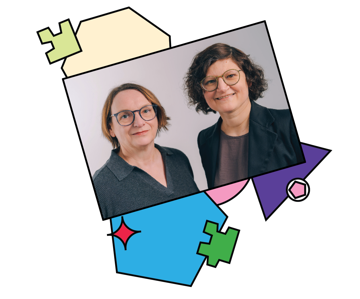 Foto von Alice Wiegand und Franziska Heine mit Grafik
