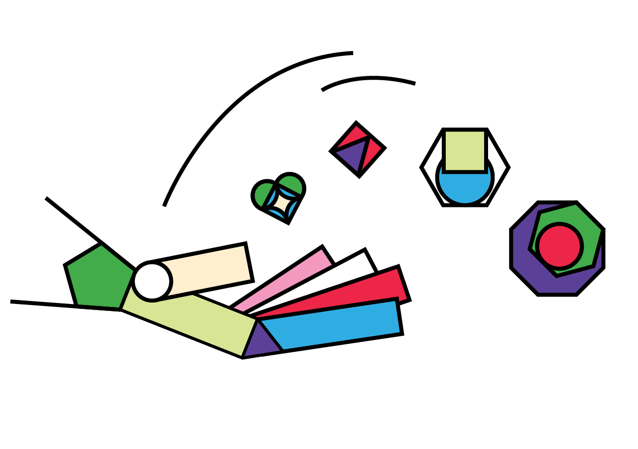 Eine Grafik von einer Hand, die mehrere geometrische Formen in die Luft wirft.