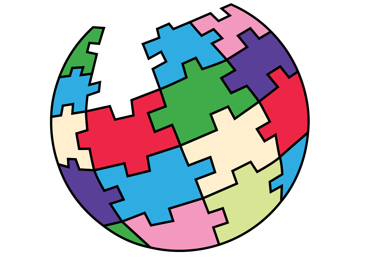 Grafik eines bunten Wikipedia Puzzle-Balls