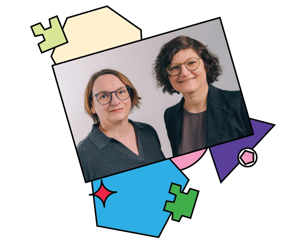 Photo of Alice Wiegand and Franziska Heine with graphic