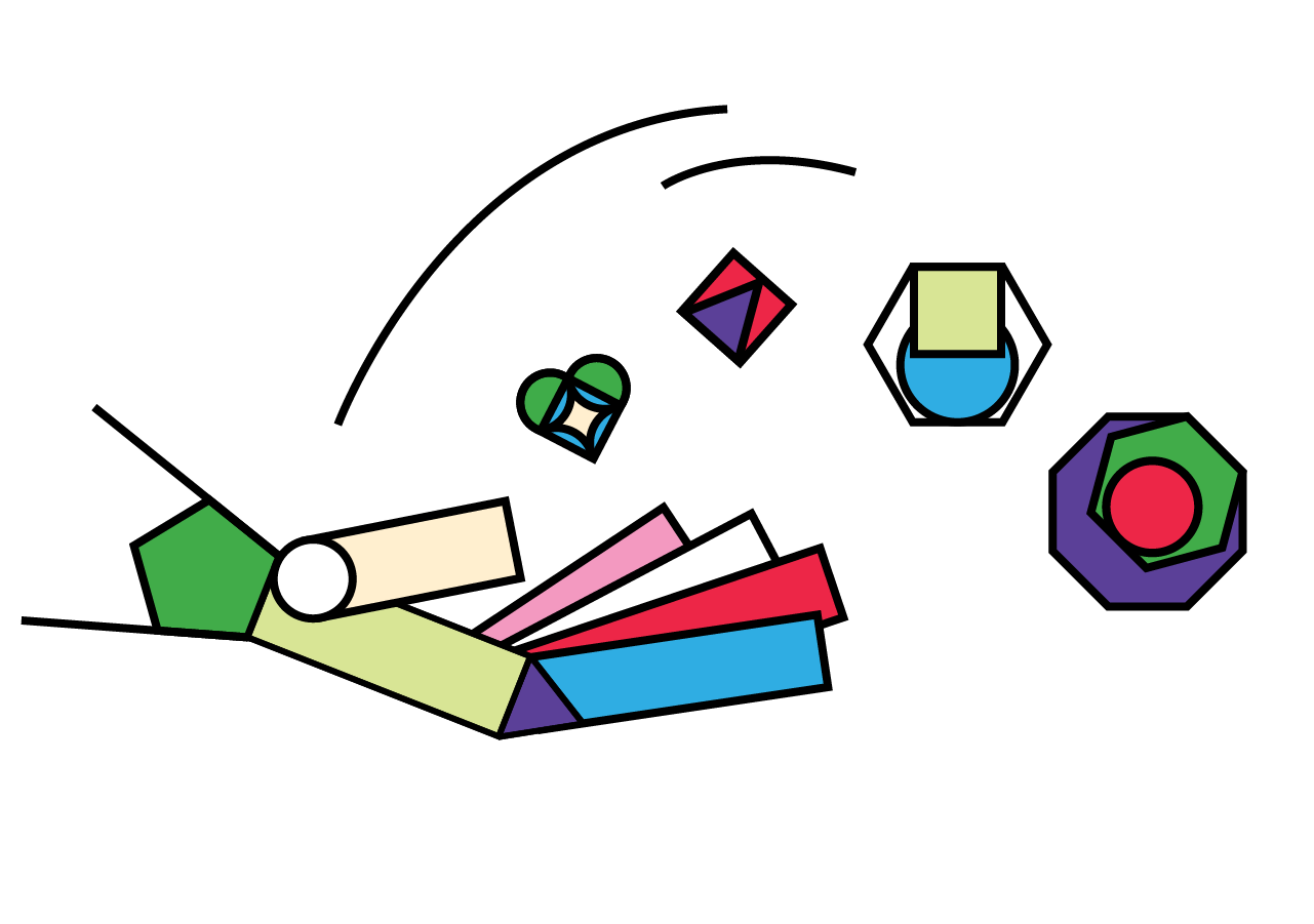 Eine Grafik von einer Hand, die mehrere geometrische Formen in die Luft wirft.