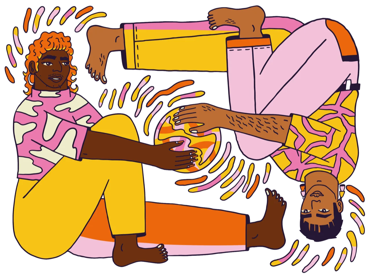 Graphic of two people holding a ball in their hands.