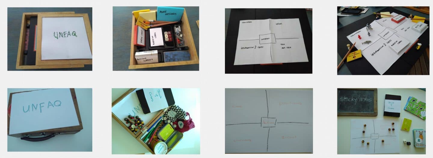 A collection of first prototypes for the Unfrequently Asked Questions board/card game that were developed during the first week of the UNLOCK Accelerator 2020