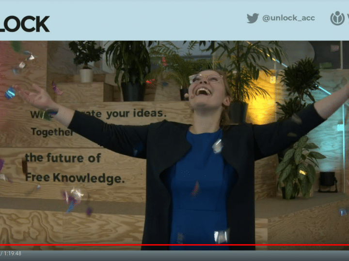 Photo still of the UNLOCK Demo Day 2021: The moderator Lucia Obst showered in confetti