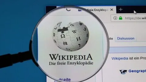 Wikipedia Startseite mit Lupe
