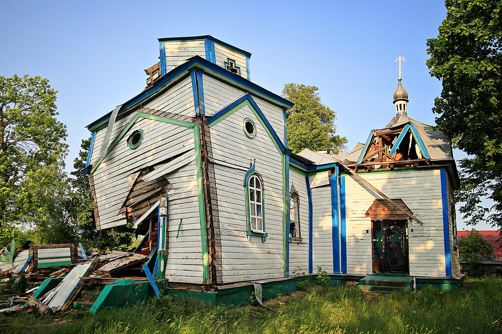 Kirche wurde am 7. März 2022 durch russischen Beschuss zerstört.