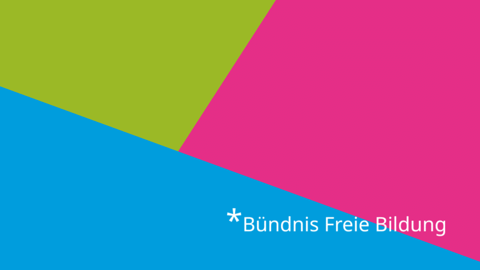 Logo vom Bündnis Freie Bildung vor farbigem Hintergrund