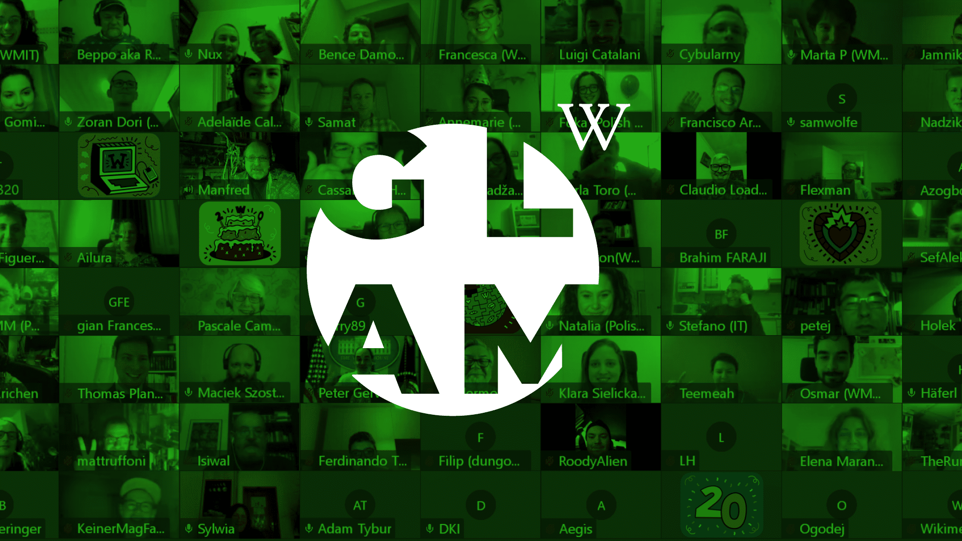 Das GLAM digital Logo vor einem grün eingetönten Screenshot aus einem Videocall.