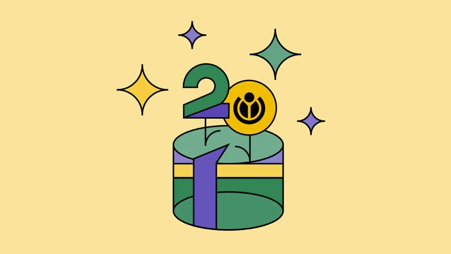 Grafik einer Geburtstagstorte mit der Zahl 20