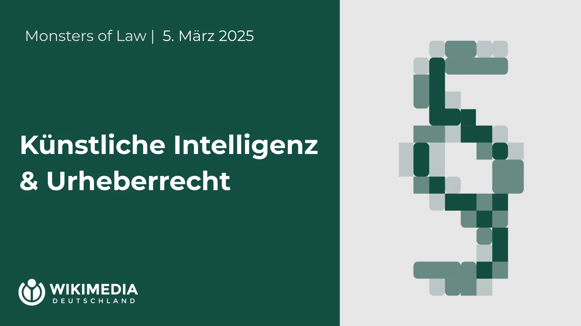 Das Logo von Monsters of Law. Links daneben der Schriftzug „Künstliche Intelligenz & Urheberrecht“.