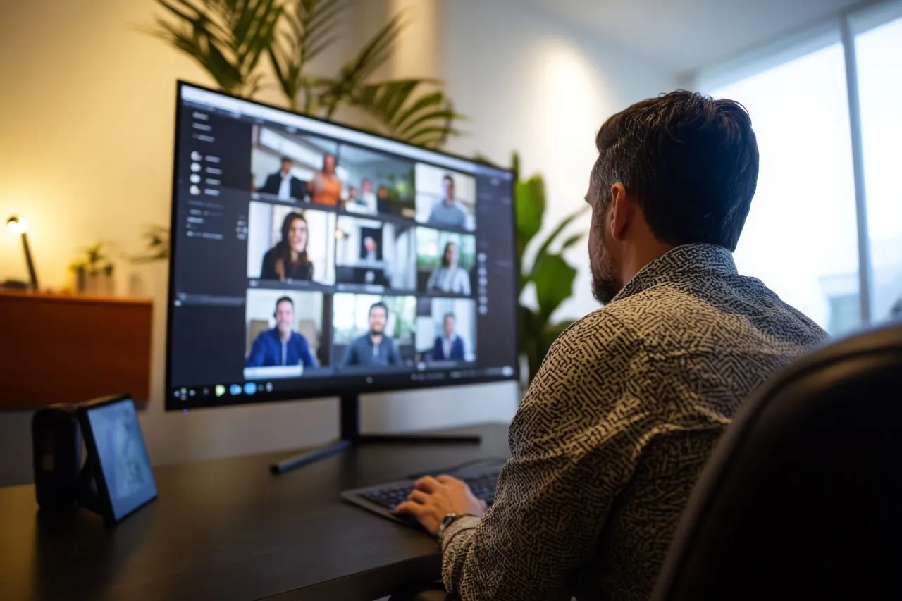 Mann bei Videokonferenz