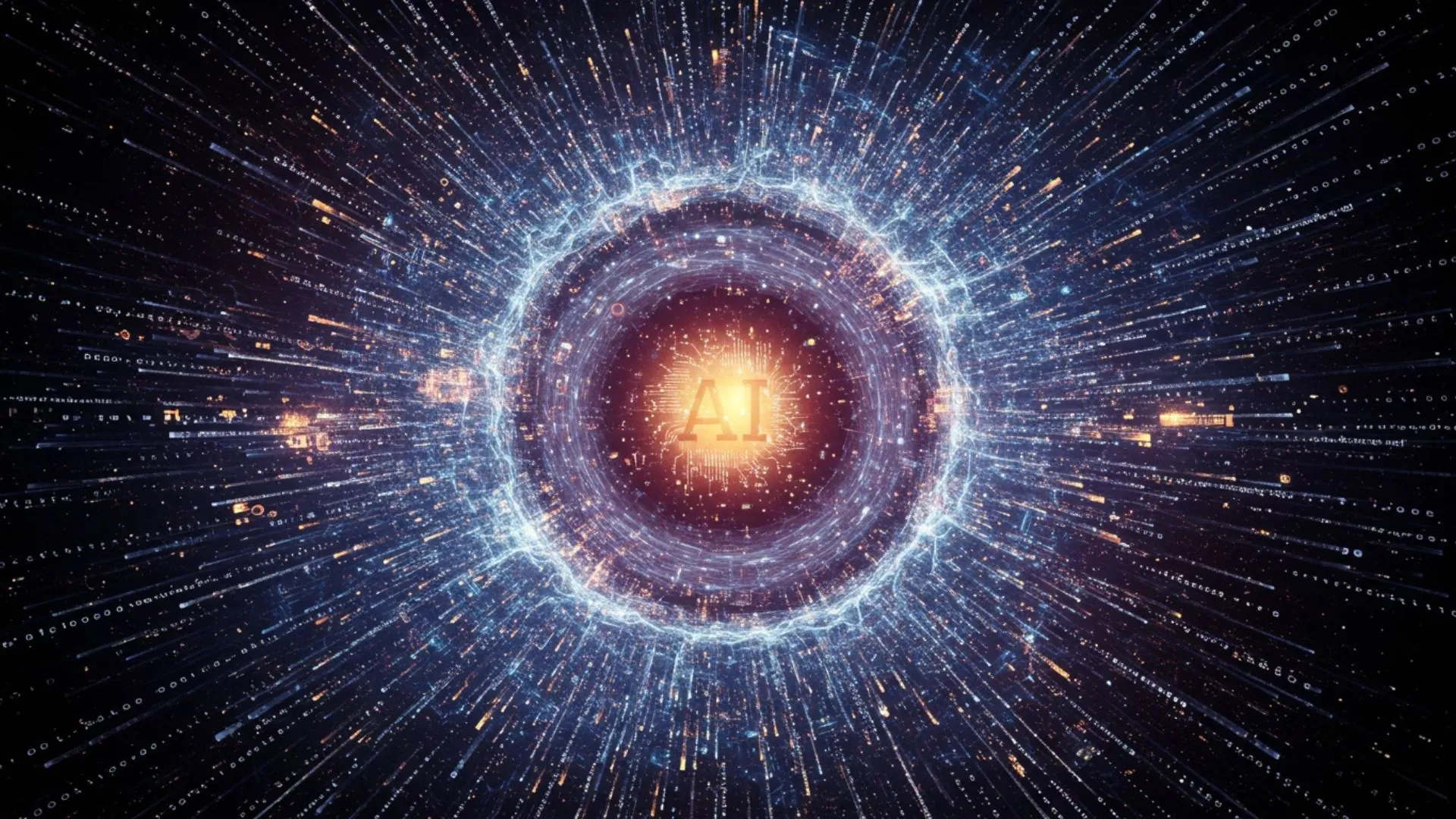 Schriftzug 'AI' in der Mitte einer Explosion